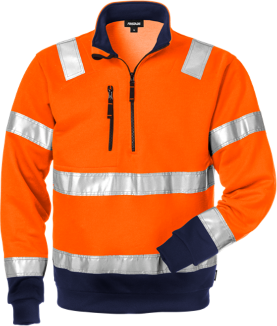 Fristads High Vis Zipper-Sweatshirt Kl. 3 728 SHV – Warnschutz-Orange/Marine