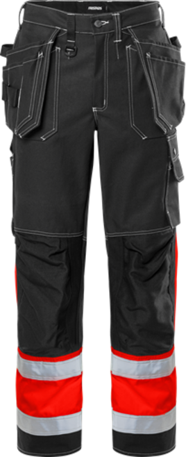 Fristads High Vis Handwerkerhose Kl. 1 247 FAS – Warnschutz-Rot/Schwarz