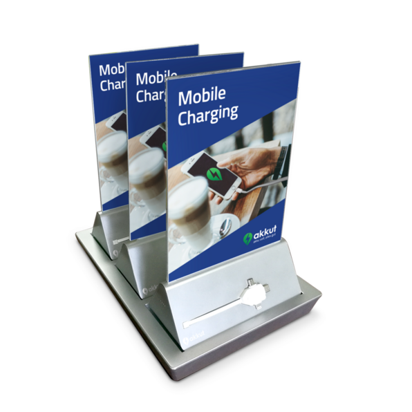 3er Set Tischaufsteller MENU TRIO mit Akku und Handy-Ladekabel