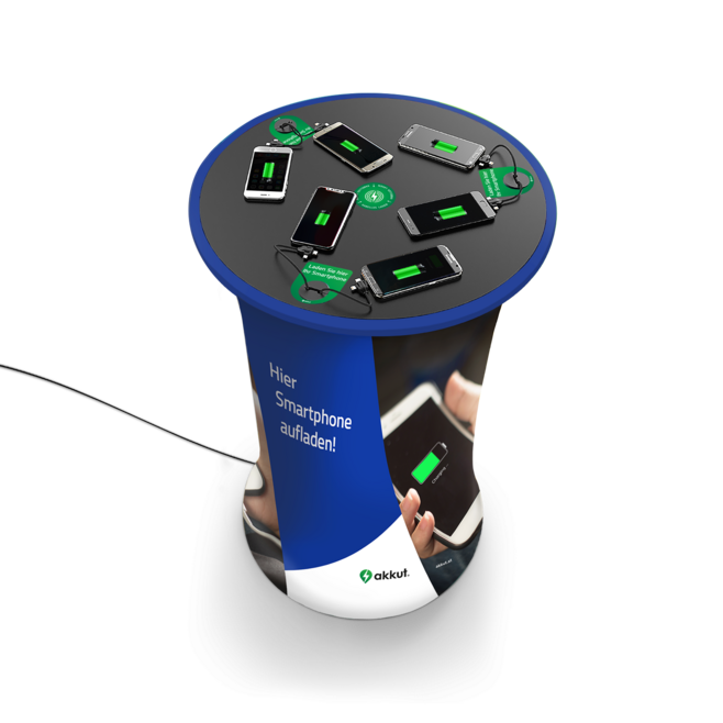 Mobiler Stehtisch CHAT EXPO (PD) mit Handy-Ladekabel und Wireless Charging